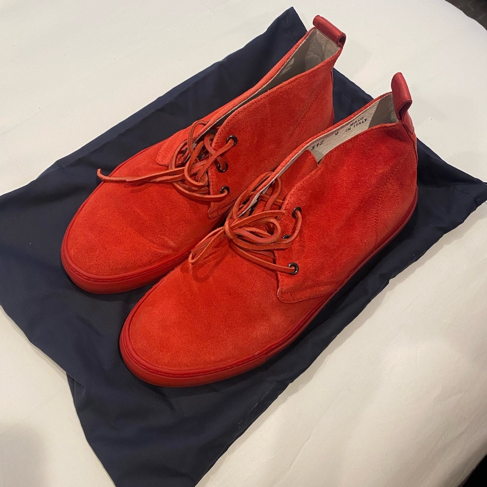 Men’s red suede Del Toro lace up sneakers size 9, made in Italy